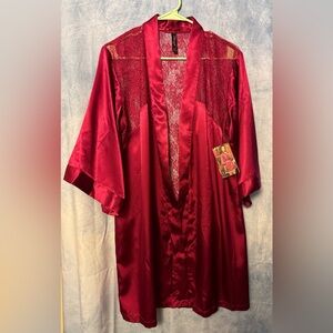 Elegant Raspberry Red Lace Kimono Robe